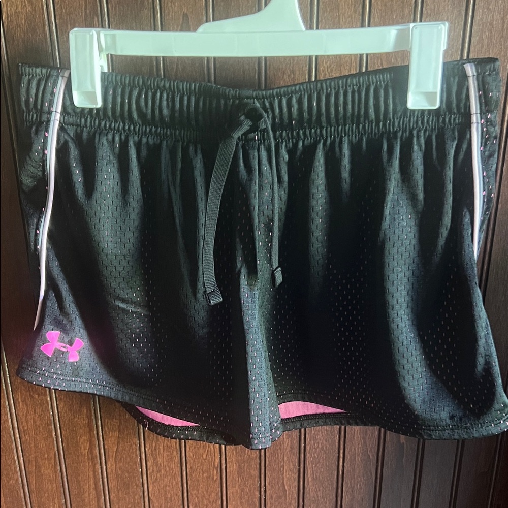 Girls Under Armour Black Perforated Shorts with Pink Trim